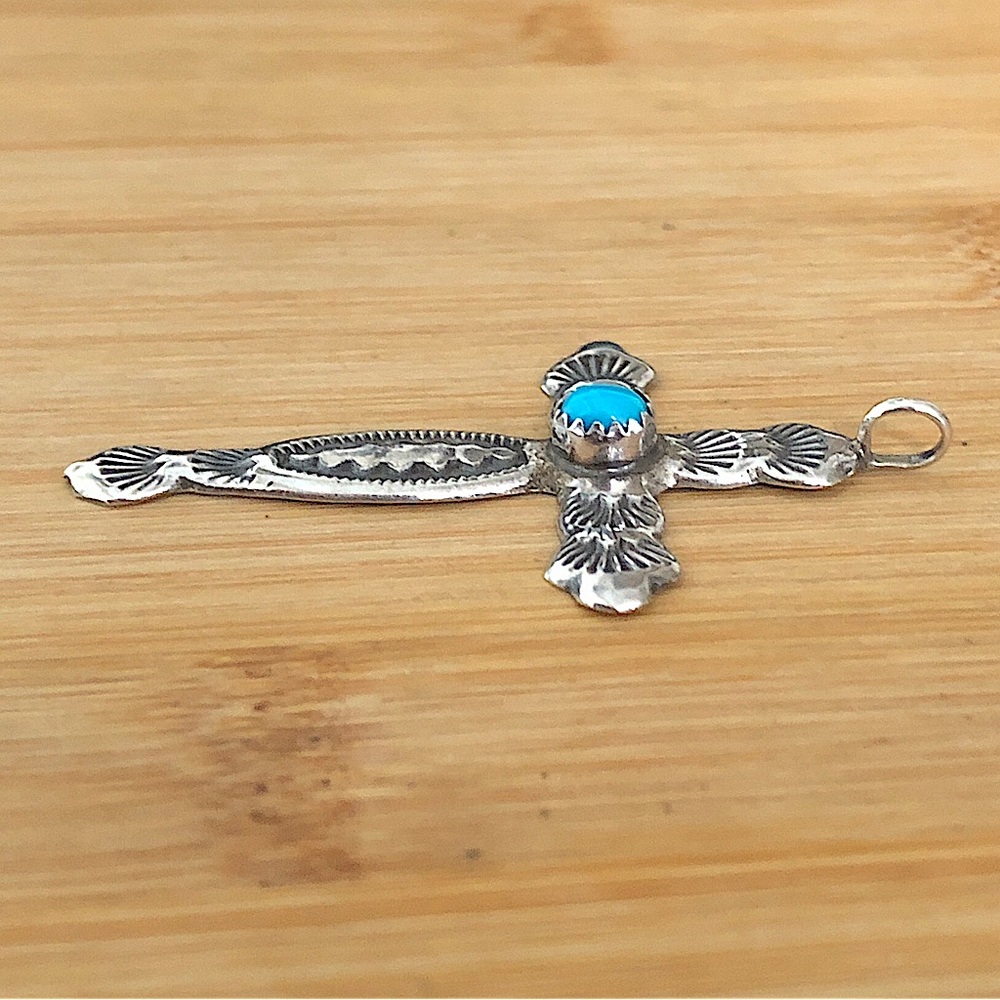 $48 Vintage Estate Cross Sterling Silver & Turquoise No Mark - Picture 4 of 7